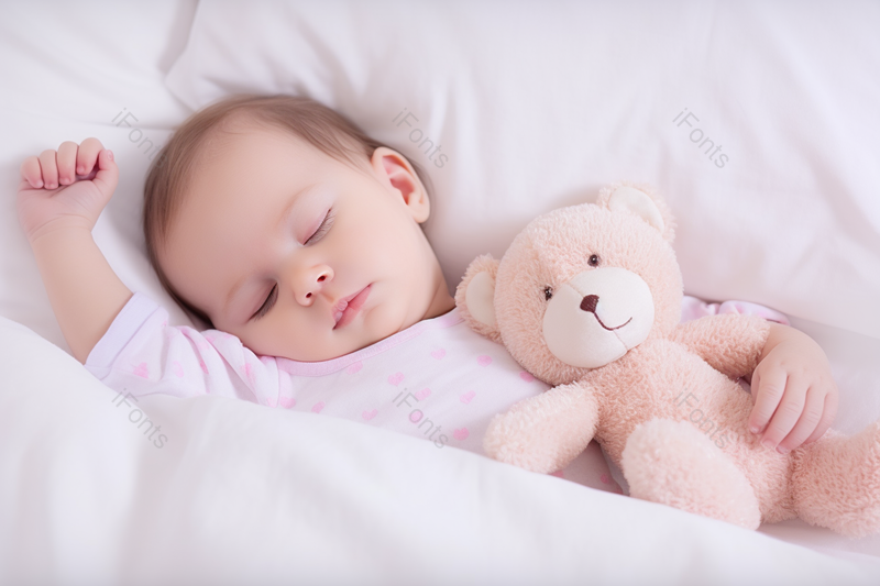 玩偶陪伴软糯可爱的婴儿睡觉摄影背景,高清,摄影图,摄影图片,图片大全,摄影图免费下载